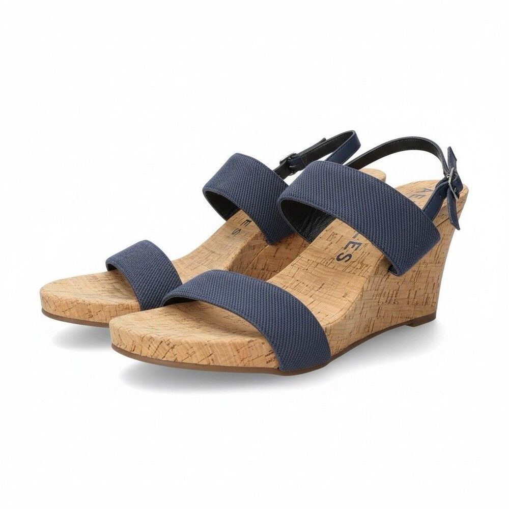 Aerosoles Paxton Women’s Size 12 Wedge Heel Sandals Navy Strappy Cork Sole